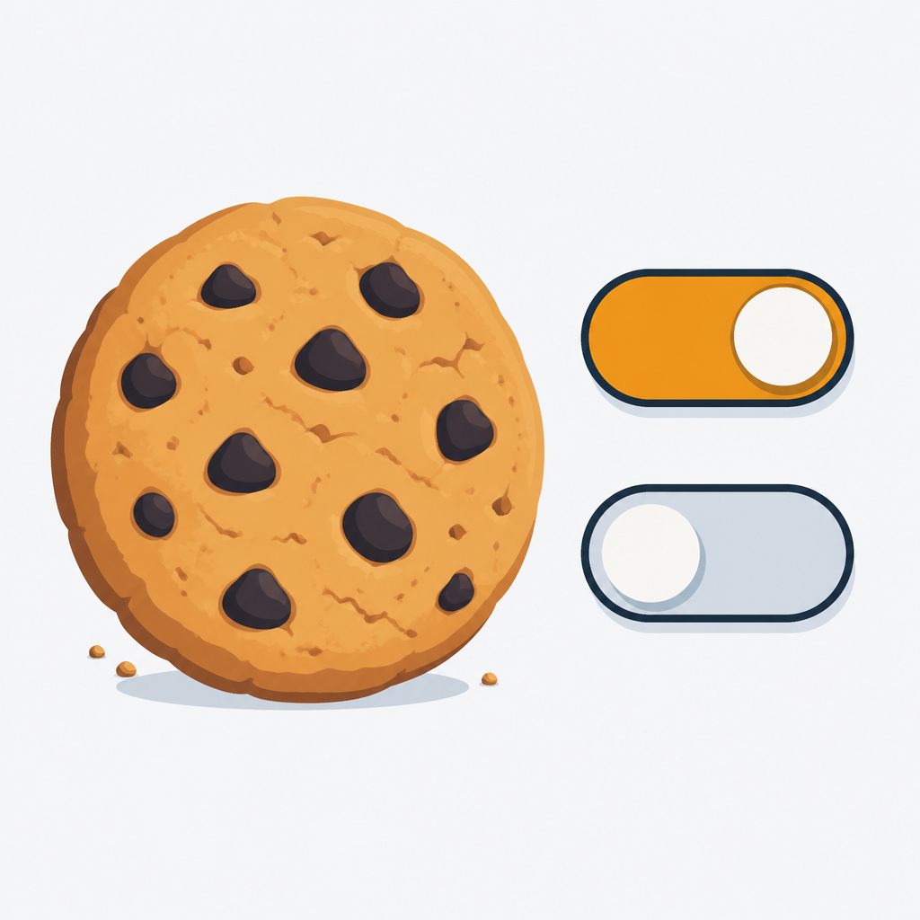 Illustration of a chocolate chip biscuit beside two toggle switches, one on and one off